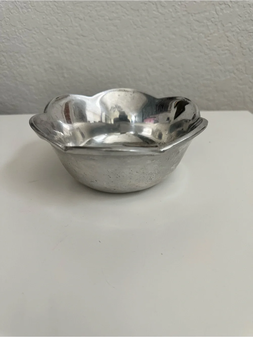 Pewter Flower Scalloped Trinket Bowl- Made In Mexico